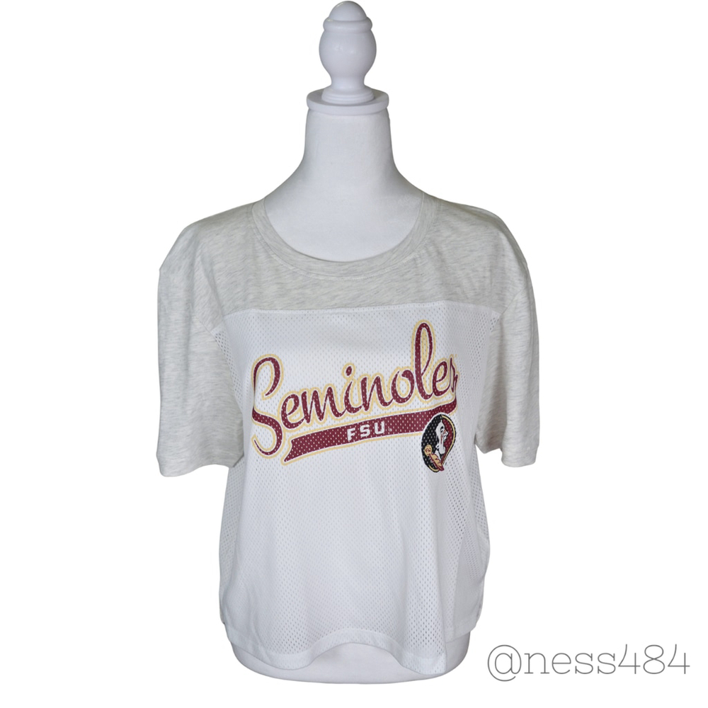Rivalry Threads FSU Seminoles Mesh Crop Top T Shirt‎ Womens Size M Gray White